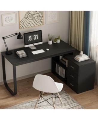 3-Drawers Removable Tabletop L-Shaped Computer Desk, Writing Desk, Office Desk,Shelves