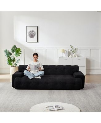 Minimalist Button-Tufted Square Arm Three-Seater Sofa