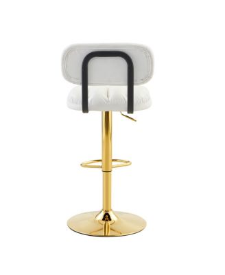 Set of 2 White PU Leather Bar Stools with Gold Base & Footrest