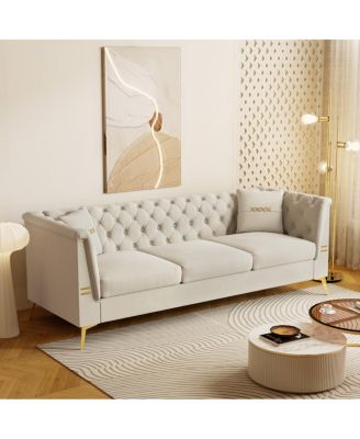  Luxurious Faux Sherpa Sofa with Gold Accents & Removable Cushions