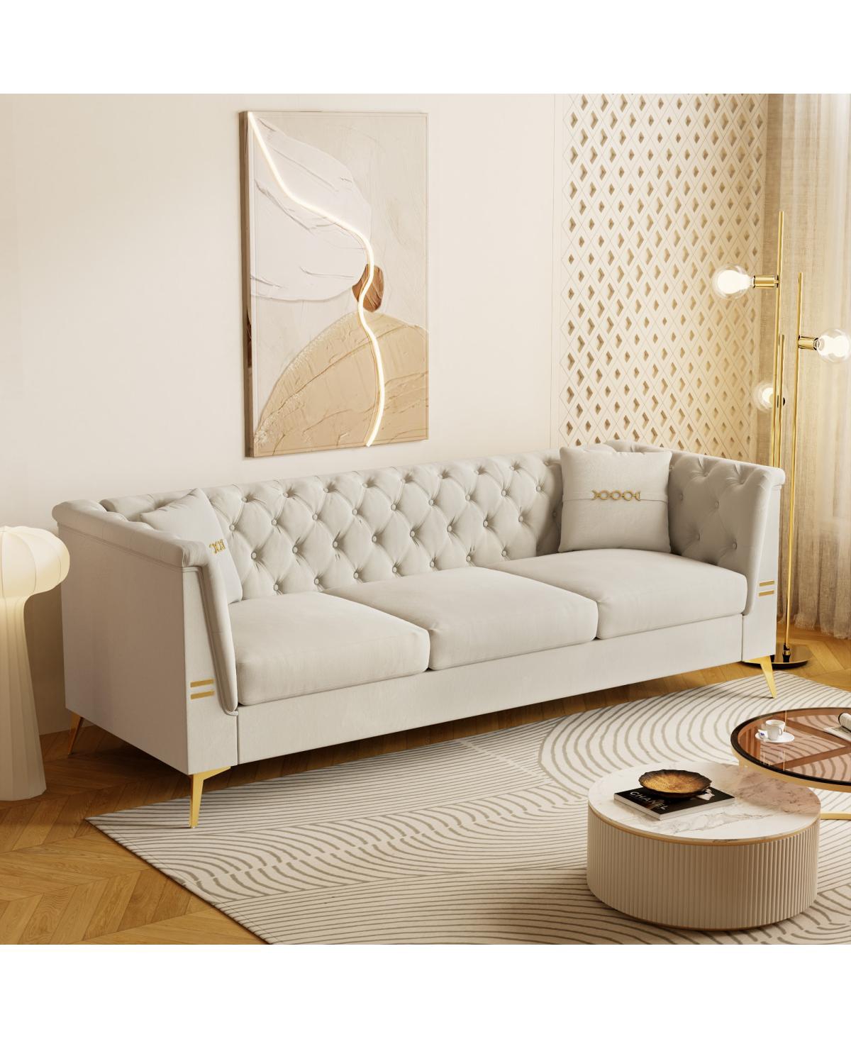 Streamdale Furniture Luxurious Faux Sherpa Sofa with Gold Accents & Removable Cushions