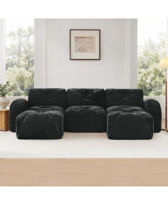  U-shaped Boneless Sofa, Tufted, 32D High Density Sponge, Black