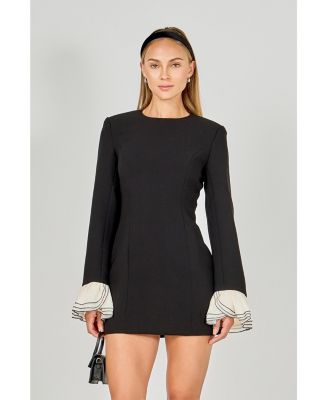 Women's Ruffle Detailed Long Sleeve Mini Dress