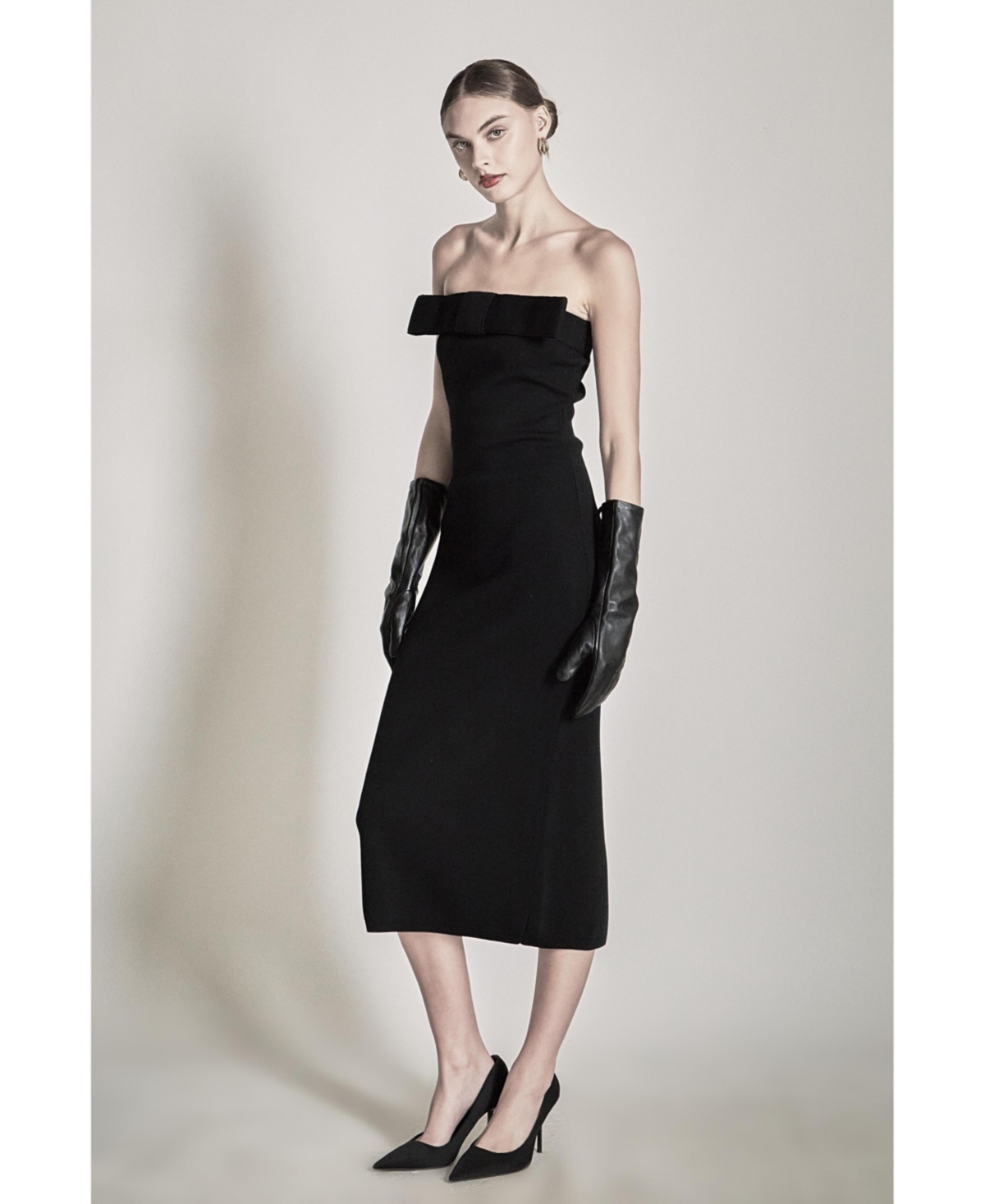 endless rose Women's Bow Detailed Tube Midi Knit Dress