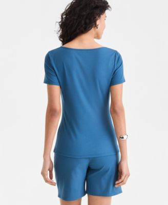 Women's Short Sleeve Asymmetric-Neck Top