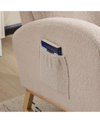 Modern Accent Rocking Chair with Solid Wood Legs & Side Pocket