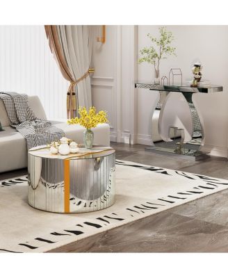 Marble Round Coffee Table with Silver Mirror & Gold Dust Finish