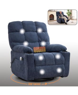 Fabric Recliner Chair with Heat Massage, Rocker & Swivel
