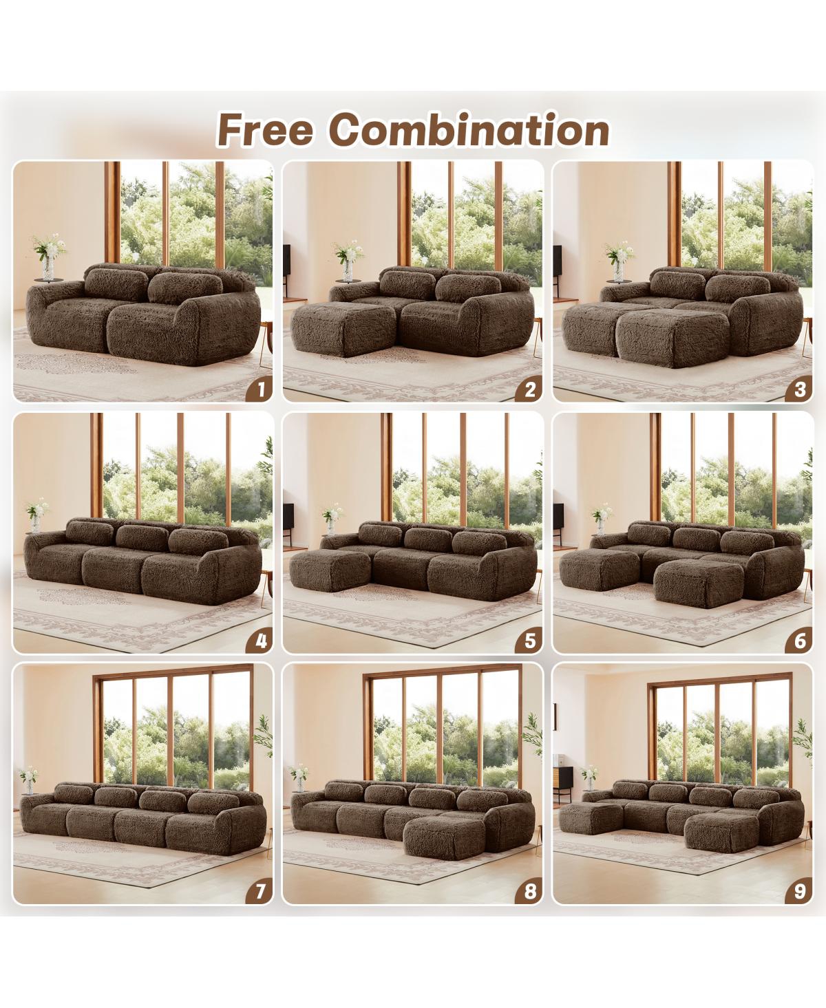 Streamdale Furniture Soft Plush Boneless Sofa with Chaise, No Assembly Required, Chocolate