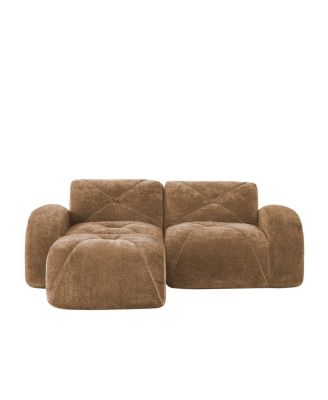  L-Shaped Boneless Sofa, Soft Velvet, Tufted, 32D Sponge, No Assembly, Camel