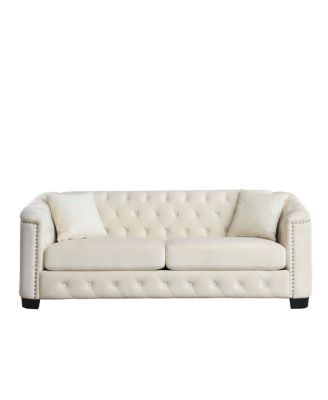 Streamdale 77-Inch Modern Chesterfield Velvet Sofa with Nailhead Arms