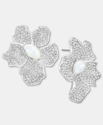 Crystal & Imitation Pearl Flower Button Earrings