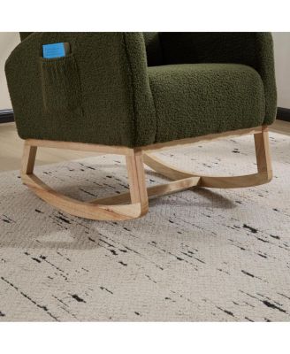 Modern Accent Rocking Chair with Solid Wood Legs & Side Pocket (green, teddy