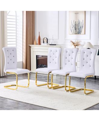 Set of 4 Retro Alligator Upholstered Dining Chairs with Crystal Buckle & Gold Legs