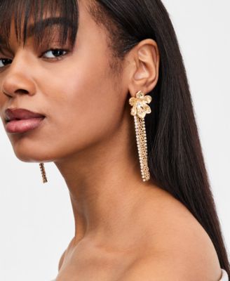 Crystal Flower & Fringe Linear Drop Earrings