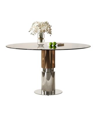  35" Round Glass Dining Table with Stainless Steel Legs (Seats 2-4