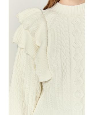 Women's Cable Knit Ruffled Sweater