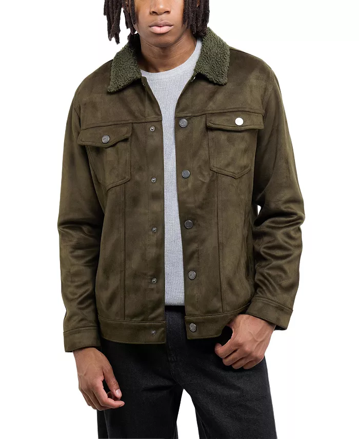 Men's Faux Suede Jacket With Faux Fur Collar