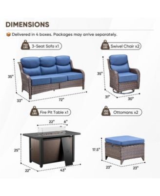 Crescent Brown Wicker Fire Pit Conversation Set with Olefin 6 In. Thick Cushions Patio Swivel Chairs (7-Piece)