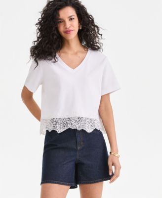 Women's Lace-Trim Short Sleeve T-Shirt