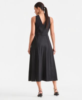 Women's Sleeveless V-Neck Linen-Blend Midi Dress