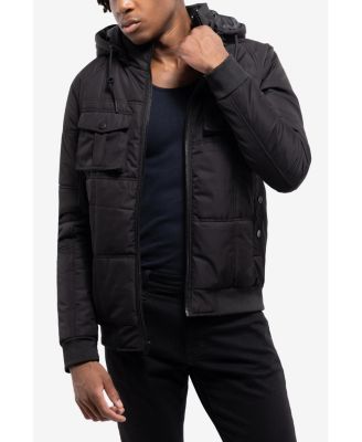 Men's Hooded Puffer Jacket With Patch Chest Pockets