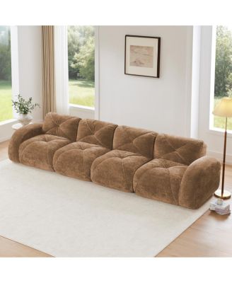 Camel 140" Soft Velvet Boneless Sofa with Tufted Design, No Assembly Required