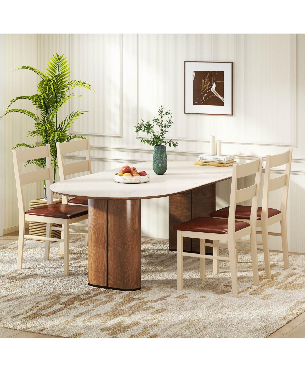 Costway Wooden dining chair with rubber wood frame padded seat for kitchen
