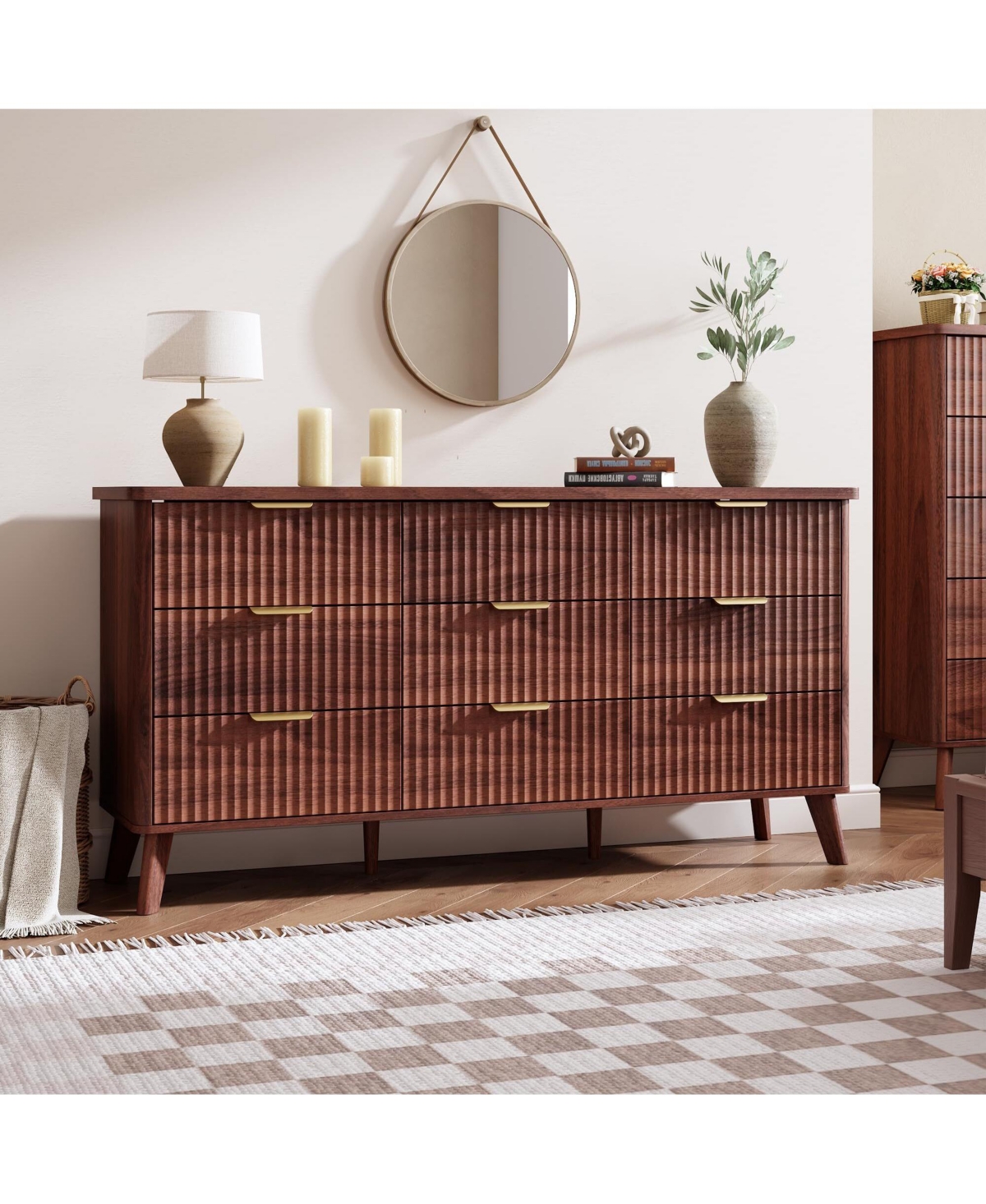 gaomon Fluted Dresser for Bedroom, 9 Deep Drawer Modern Wood Storage Chest