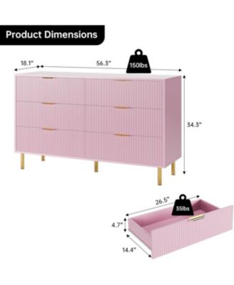 Modern 6-Drawer Dresser for Bedroom, Wooden Chest with Gold Handles and Storage