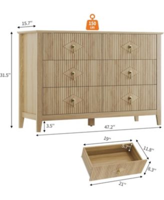 47" Wide Fluted Dresser, 6 Drawer Modern Wood Storage Chest for Bedroom or Living Room