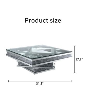  Modern Glam Mirrored Coffee Table with Acrylic Diamond Accents
