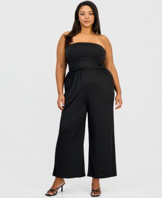 Trendy Plus Size Strapless Ruched Jumpsuit 