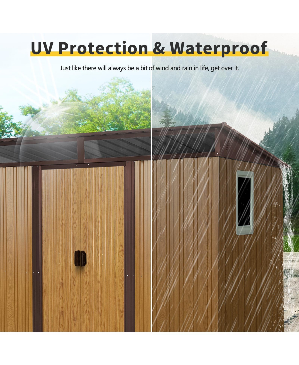 Mondawe 8ftx6ft Outdoor Metal Storage Shed with Window,Transparent plate and lockable sliding door