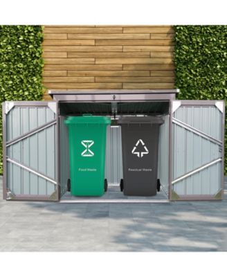 62"x40"x52"Stainless Galvanized Steel Bin Shed Stores 2 Trash Cans for Garbage Storage