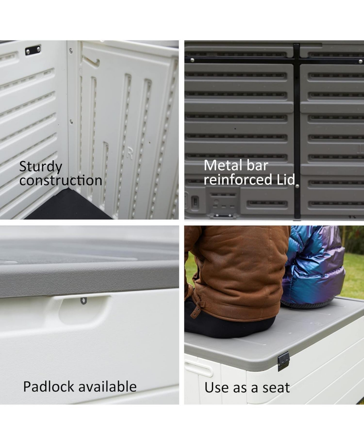 110 Gal. Resin Outdoor Storage Cabinet,Garden Tool Box with Lockable Lid in White