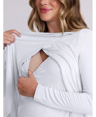 Maternity Motherhood Crewneck Long Sleeve Draped Nursing Tee