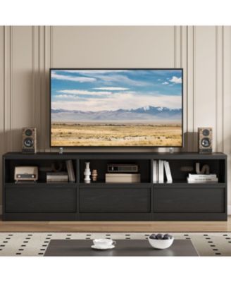 70" TV Stand for TVs up to 85", Mid-Century Modern Entertainment Center with Drawer & Open Shelves, Black