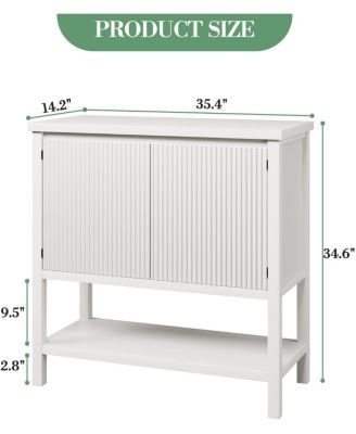 Farmhouse Console Table with Storage, Entryway Sofa Table with Fluted Door Cabinet, White