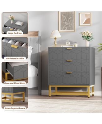 3 Drawer Dresser with Metal Legs, Wood Storage Chest Organizer for Bedroom, Living Room, Hallway, Grey
