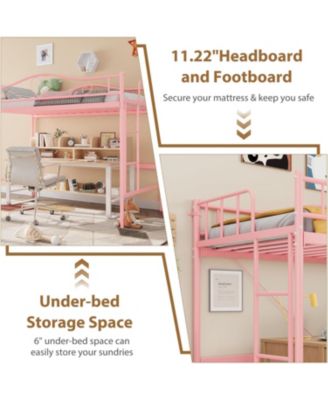 Loft Bed Twin Size with Removable Ladder & Full Safety Guardrail, Twin Loft Bed Heavy-Duty Metal Frame 400 Lbs Weight Capacity, No Box