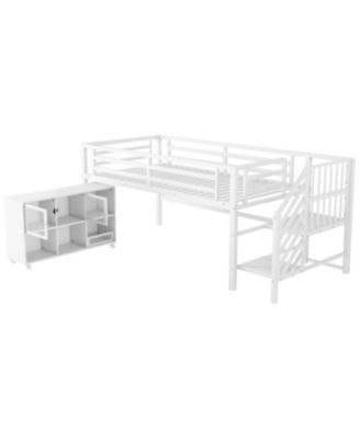 Twin Metal Loft Bed with Storage, White