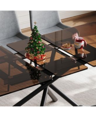 Modern Expandable Dining Table with Retractable Leaf, Glass Top (7-59 chars)