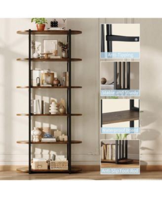 6-Tier Wooden Bookshelf, 71" Industrial Tall Bookcase with Metal Frame for Living Room & Office