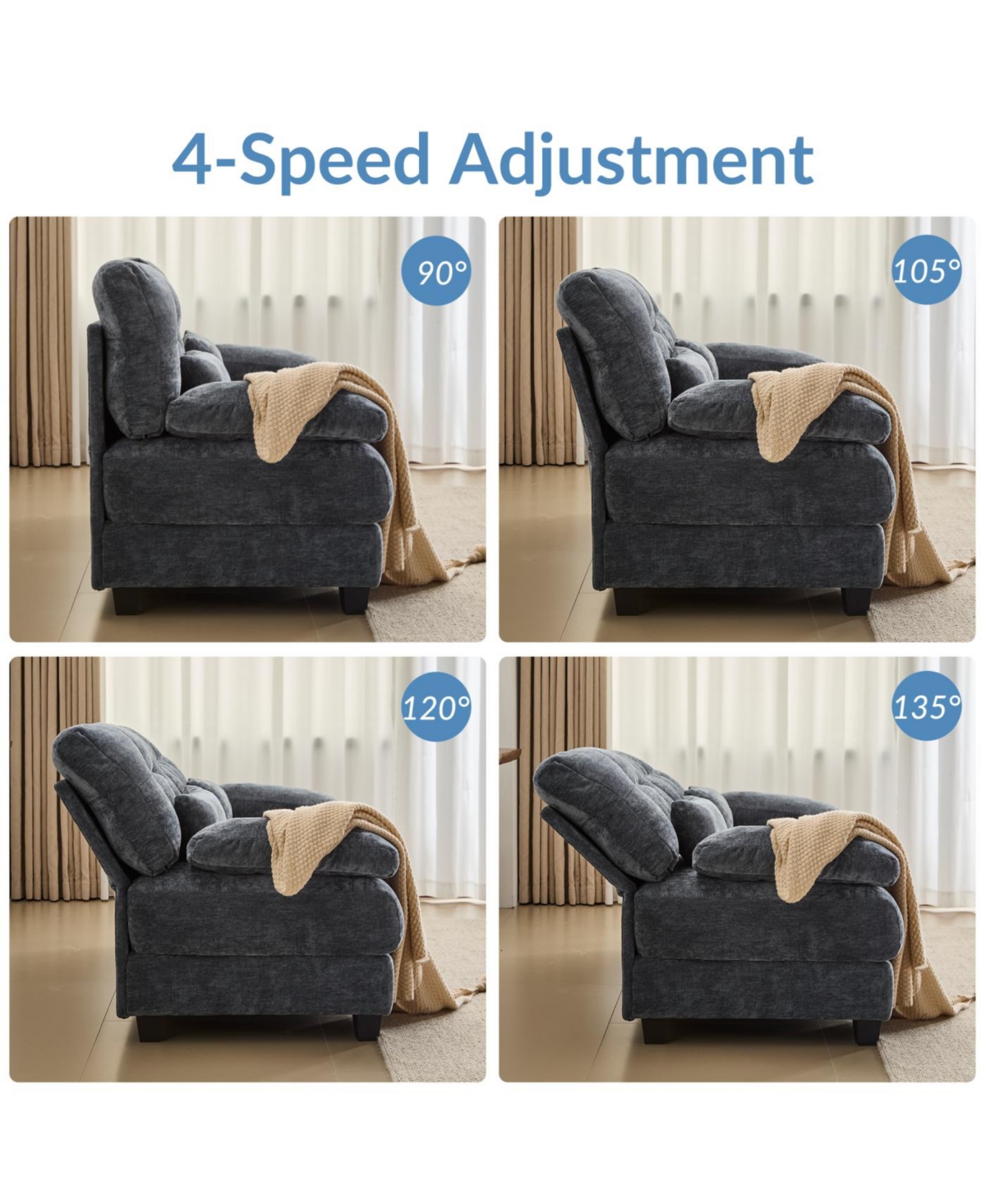 Streamdale Furniture 93" 3+1 Seater Sofa Ottoman, Adjustable Backrest, 350lb/Seat, Chenille