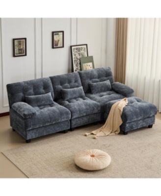 93" 3+1 Seater Sofa Ottoman, Adjustable Backrest, 350lb/Seat, Chenille