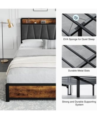 Bed Frame, Storage Headboard with Charging Station, Platform Metal Bed Frame with 4 Storage Drawers, No Box Spring Needed - Full