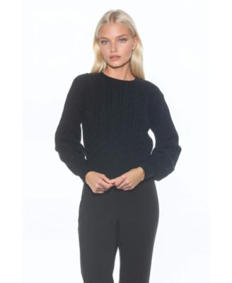 Women's Berli Crewneck Bubble Sleeve Fully Knit Cable Sweater