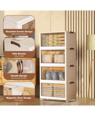 4-Tier Stackable Plastic Storage Boxes with Lid, Modular Storage Organizer