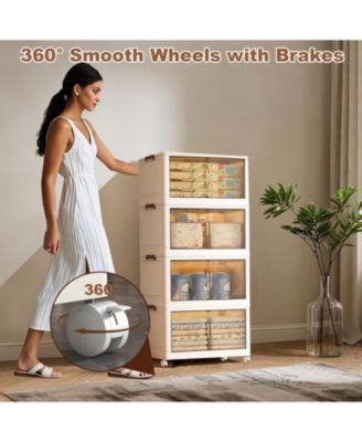 4-Tier Stackable Plastic Storage Boxes with Lid, Modular Storage Organizer